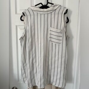 Tristan White Sleeveless Top with Black Pinstripes and Chest Pocket